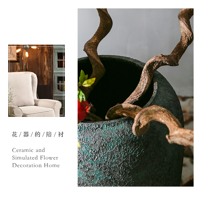 Retro nostalgia coarse pottery vase of large sitting room of new Chinese style flower implement simulation flower hotel furnishing articles set ceramic POTS