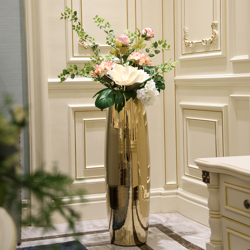 Nordic style light luxury gold ceramic large vase ornaments living room flower arrangement floor to ceiling TV cabinet bedroom home decorations