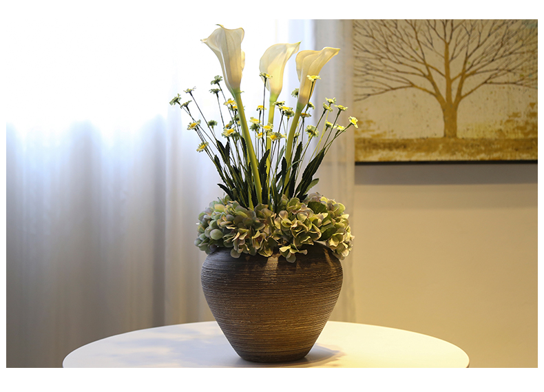 Jingdezhen ceramic coarse pottery retro black black mesa decoration decorative vase simulation flower flower flower implement suit furnishing articles