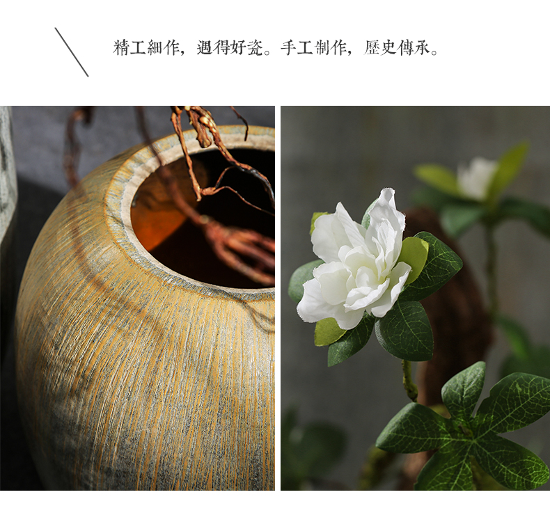 Jingdezhen nostalgia sitting room ground ceramic vase dried flower simulation flower decoration decoration villa coarse pottery restoring ancient ways furnishing articles