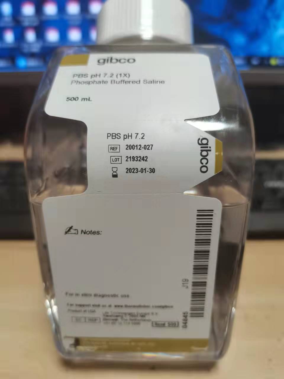 含票gibco20012027 PBS pH值7.2 缓冲液不含钙镁 20012-027 500ml
