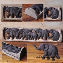 Thai Crafts Features Handmade Whole Wood Five Elephant Relief Pendant Wall Decoration Southeast Asian Style