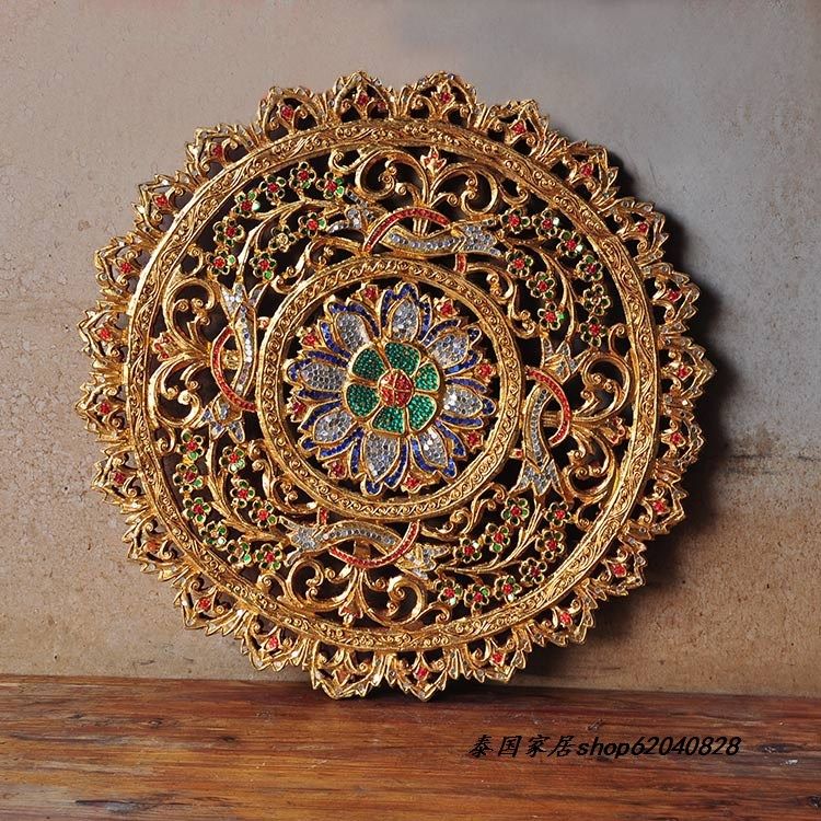 Teak Wall Home Decoration Handmade Decoration Gold Foil Carving Handicraft Thailand Wall Decoration Pastoral Living Room Painting Decoration