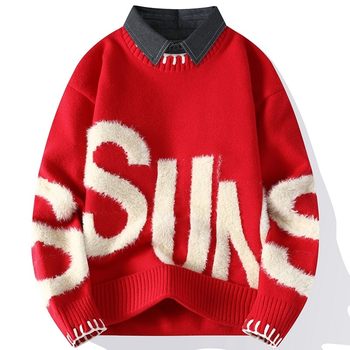Sweater men's red animal year clothes round neck inner wear Sweater men's red animal year clothes round neck inner wear