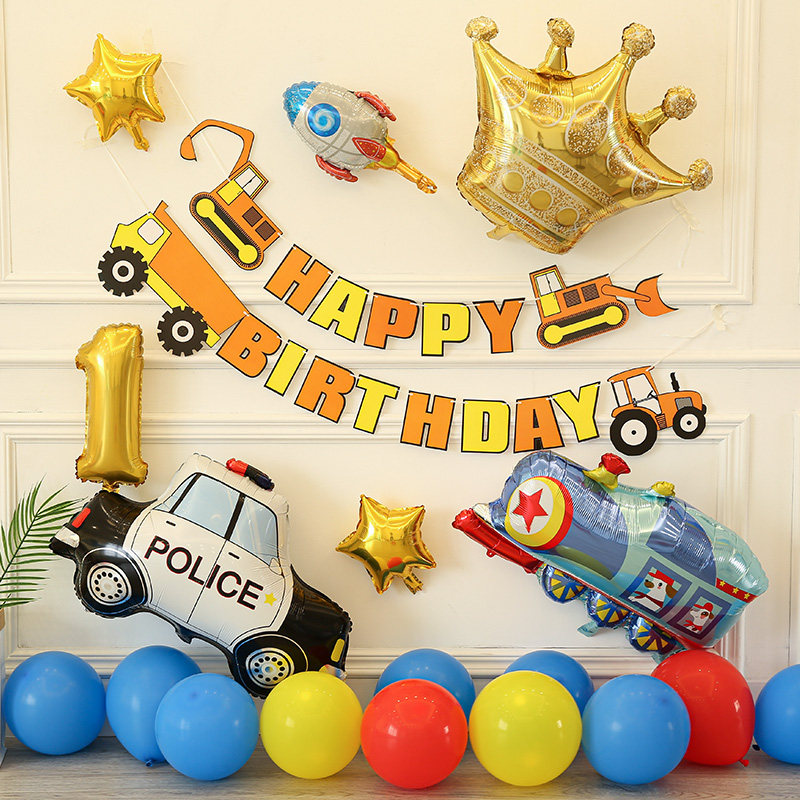 Car theme balloon children's birthday package props 1 year old party scene arrangement baby boy 2 year old decoration