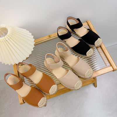 Foreign trade original order, niche flying woven Baotou Roman sandals, women's solid color straw woven flat large size single shoes, hemp rope fisherman shoes