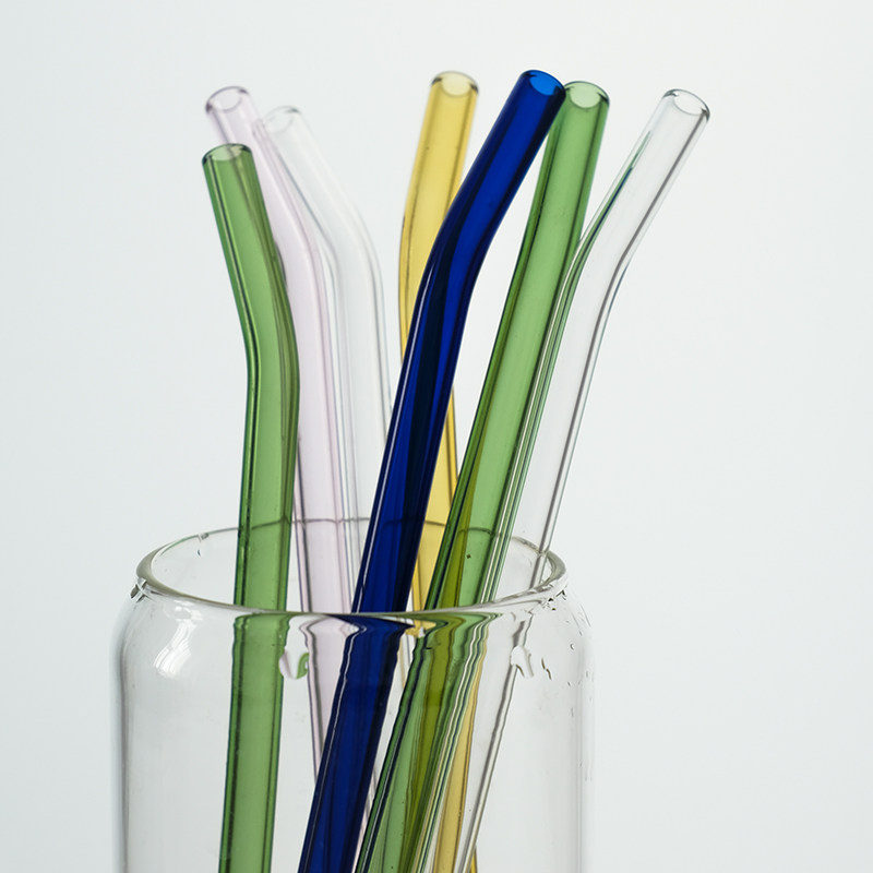 High temperature resistant color transparent glass straw juice milk tea drink heat resistant hard straw stirring stick elbow pipe woman