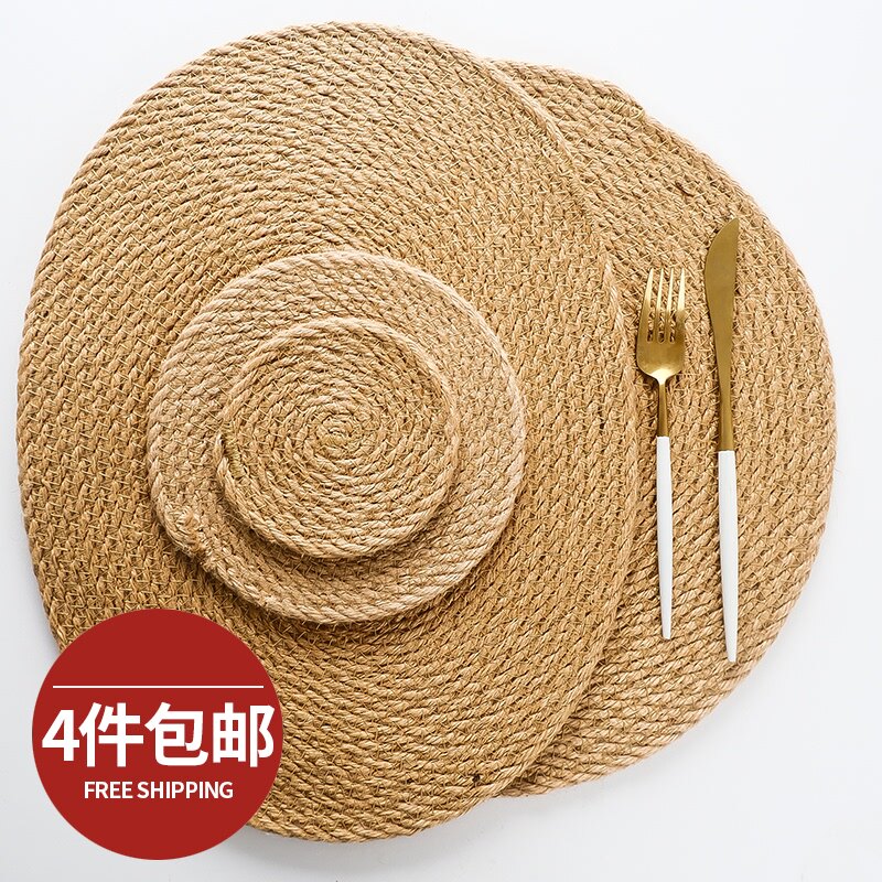 Japanese-style thick linen woven handmade placemat non-skid heat insulation placemat cup placemat teacup placemat anti-hot pot placemat dish placemat