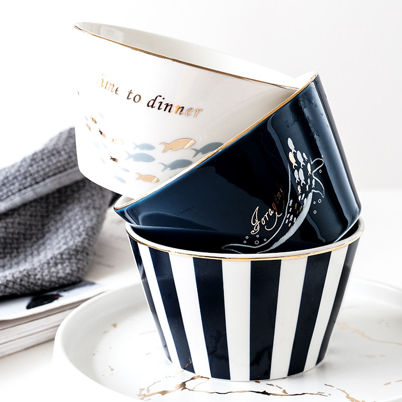 Nordic ceramic bowl household fruit salad bowl rice bowl with instant noodles Bowl creative ins Wind breakfast cereal bowl dessert bowl