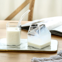 Creative transparent glass milk cup milk box fruit juice cup children home Breakfast Cup heat-resistant heated cup