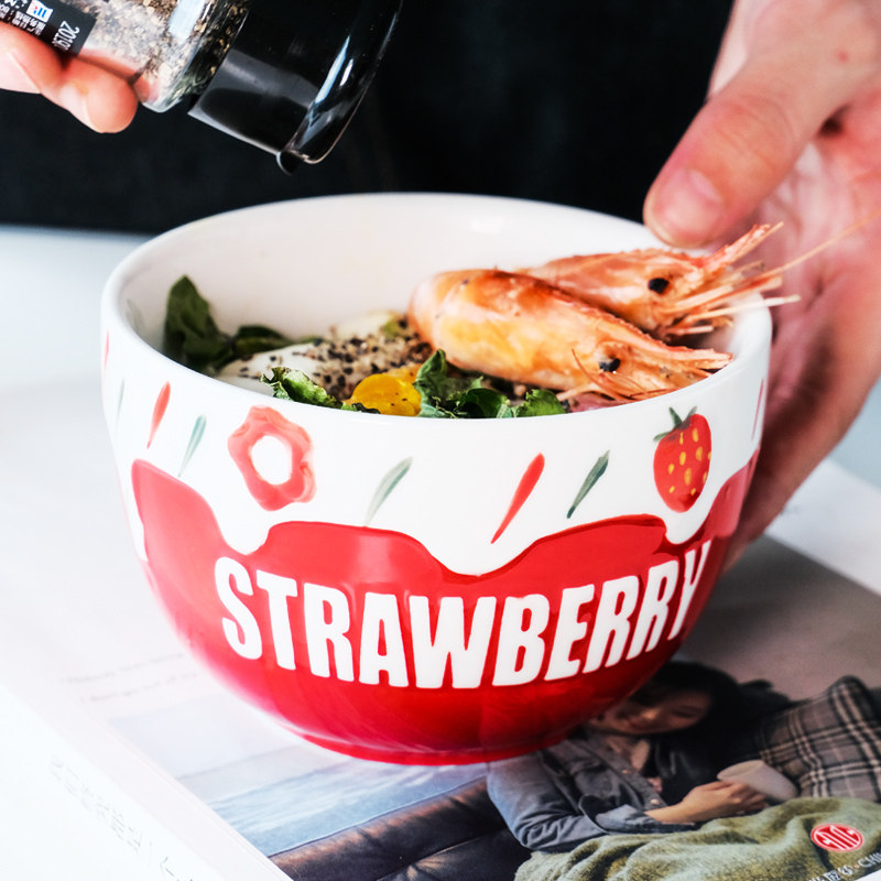 ins Tao Porcelain Bowl Cute Teen Heart Fruit Salad Bowl Home Breakfast Oat Bowl Strawberry Bowl Steamed Egg Bowl Rice Bowl