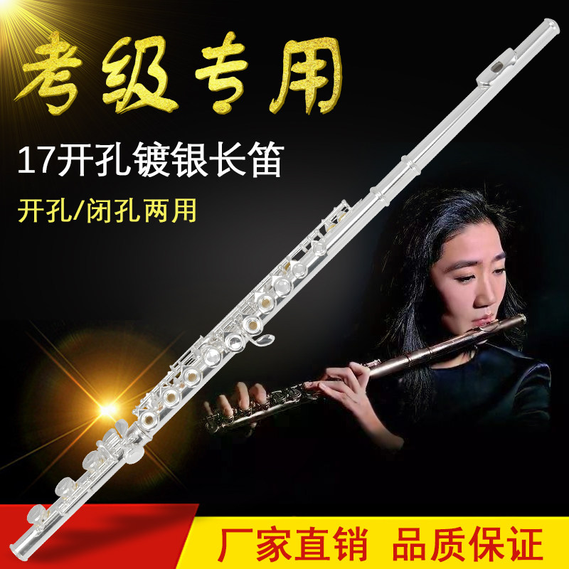 17 holes C tone E key silver plated long flute drilling closed hole Dual-use beginner level Professional Appraisal Exam Instrumental Flute