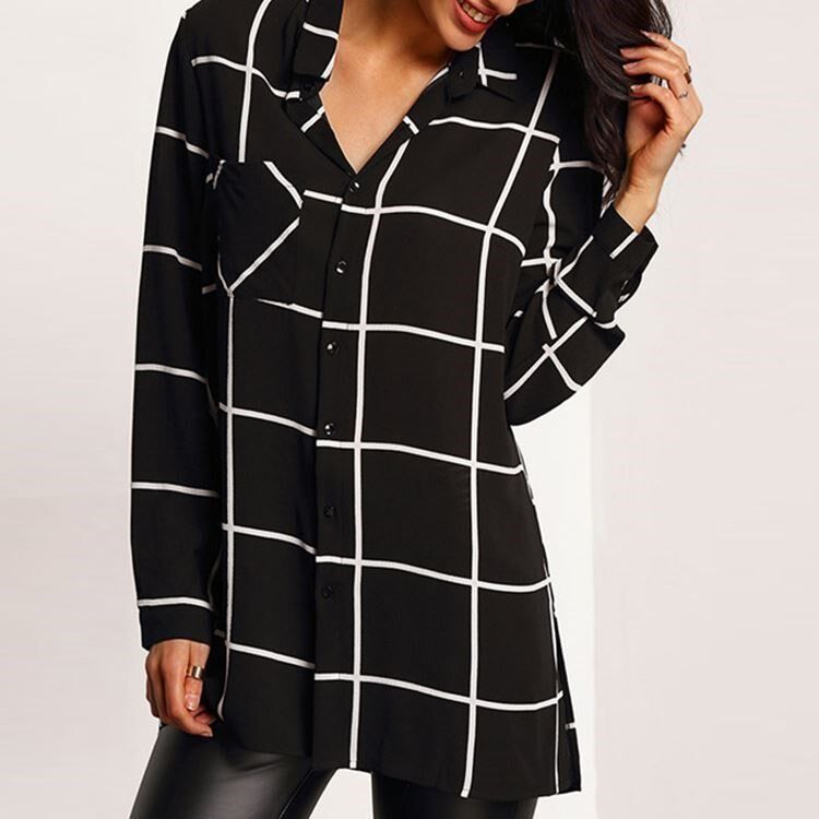 Spot checked shirt female 2016 new long sleeve split