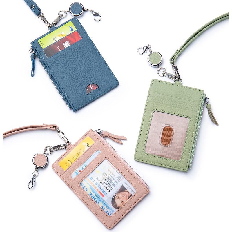 Genuine Leather Lanyard Card Holder, Ultra-Thin Easy-Pull Buckle Work Id Holder, Compact Card Holder, Multi-Functional Simple Neck-Hanging Card Holder Genuine Leather Lanyard Card Holder, Ultra-Thin Easy-Pull Buckle Work Id Holder, Compact Card Holder, Multi-Functional Simple Neck-Hanging Card Holder
