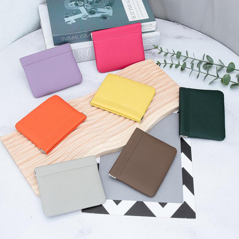 Automatic Closing Leather Coin Purse, Card Holder for Men and Women, Mini Lipstick Storage Pouch, Compact and Portable Coin Bag