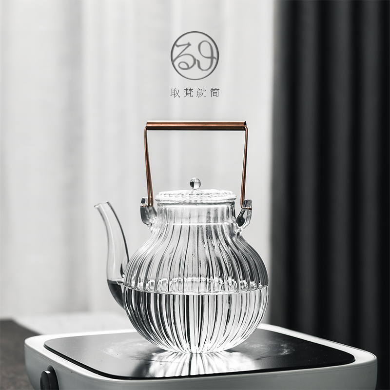 High temperature thickened glass teapot large-capacity copper handle lift beam teapot black crystal furnace tea maker kung fu tea set