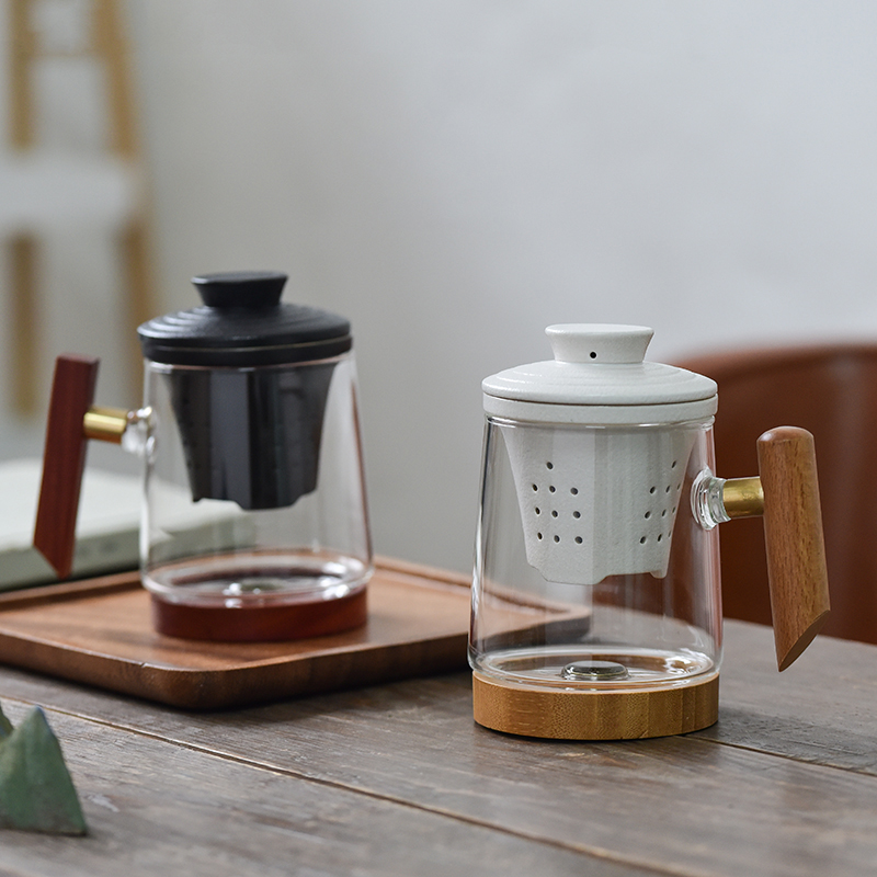 Japanese tea separation glass cup tea filter cup creative cover office transparent high-value teacup ceramics