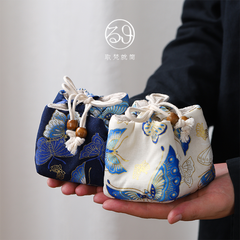 Portable Handmade Thickened Cotton Linen Tea Cup Tea Cup Bag Kung Fu Tea Set Master Cup Single Cup Beam Mouth Storage Bag