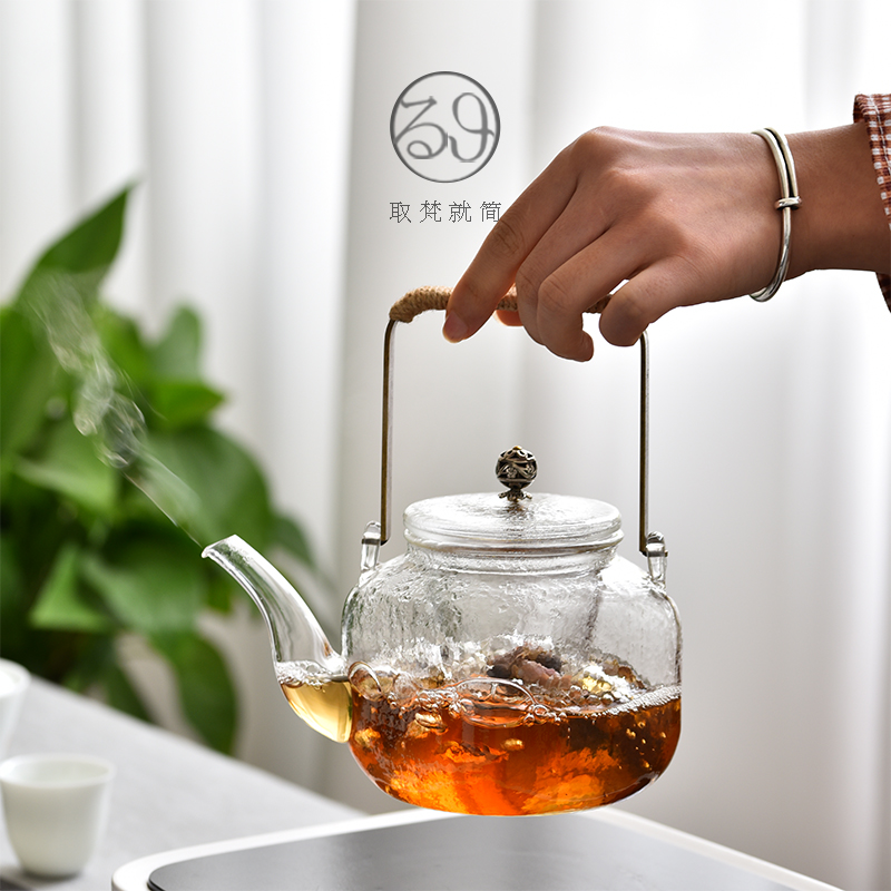 Heat-resistant glass filter cooking teapot black crystal furnace kettle household tea set heating heating high temperature lifting beam pot