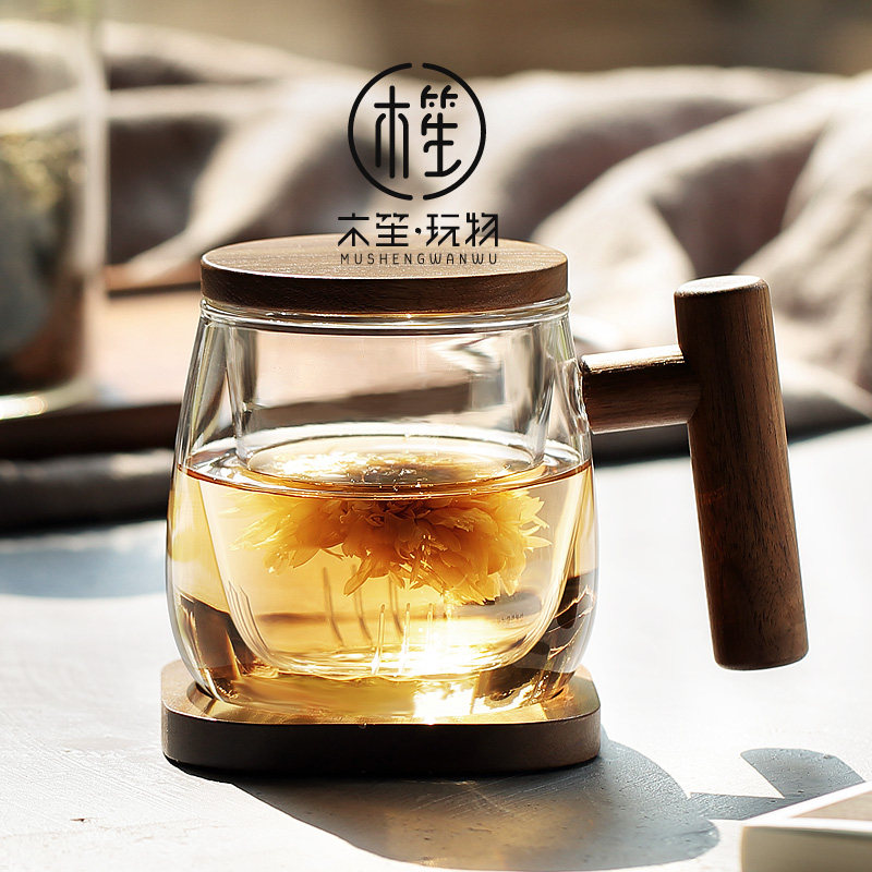 Home Flower Tea Cup Water Cup With Lid Glass Cup Female Little Fresh Office Mug Tea Water Separated Bubble Tea Cup Cute