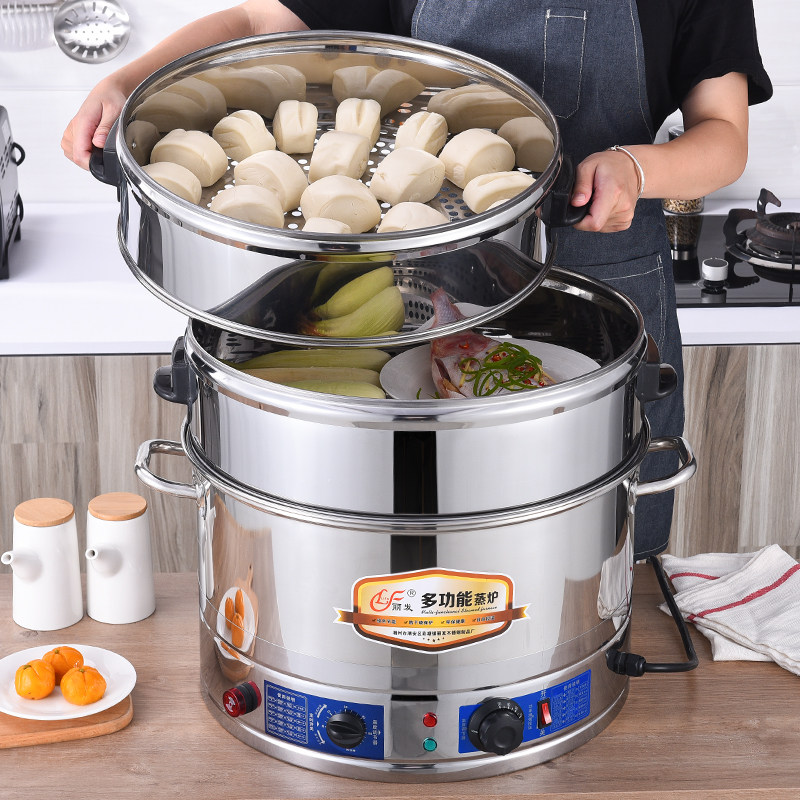 Electric steamer multi-functional household multi-layer large-capacity large commercial electric steamer stainless steel steamed bun steamer