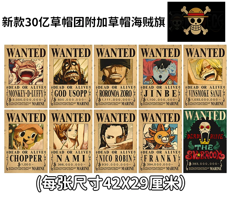 Премиум-ордер на вознаграждение One Piece за ретро-кожаную бумагу Никки 3 миллиарда плакат аниме, настенная композиция картины