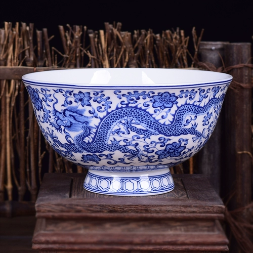 Керамическая китайская посуда Цзиндэчжэнь, синяя и белая миска, миска для супа с лапшой, чаша дракона, антикварная миска, бытовая однокостяная фарфоровая миска для риса H,