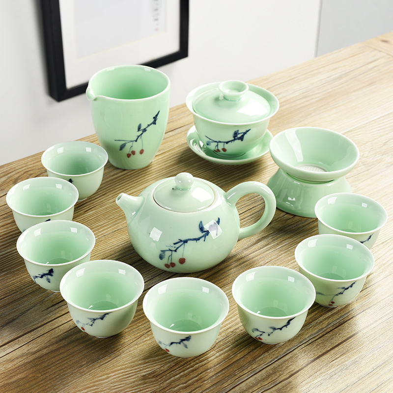 Contracted ceramic tea set hand - made celadon fishing kung fu tea teapot teacup tureen tea home office