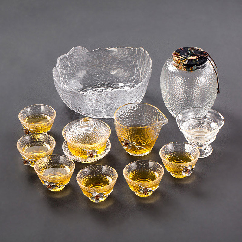 With tin tureen large cups thickening glass heat - resisting kung fu tea set home three to prevent hot tea bowl bowl