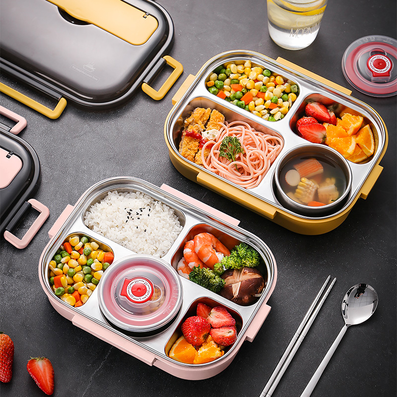 304 Stainless Steel Elementary School Children Insulation Lunch Box Office Workers Large Capacity Portable Lunchbox With Dining Compartment children's dining box