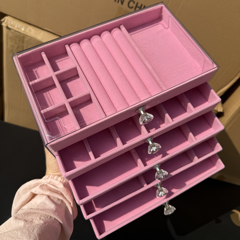 Anti-Oxidation Flocking Jewelry Box, Multi-Layer Large-Capacity Jewelry Storage Box for Bracelets, Necklaces, Earrings, Ear Studs, Rings