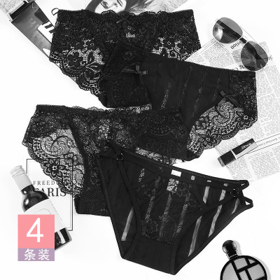 Lace edge women's cotton breathable four-piece underwear women's short section with underwear girls Lei Nvlei full lace lace and more