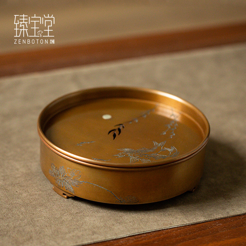 Zhenbaotang pot bearing pure copper hand-inlaid silver raising pot dry bubble table Jianshui Kung Fu tea ceremony household insulation pot holder accessories