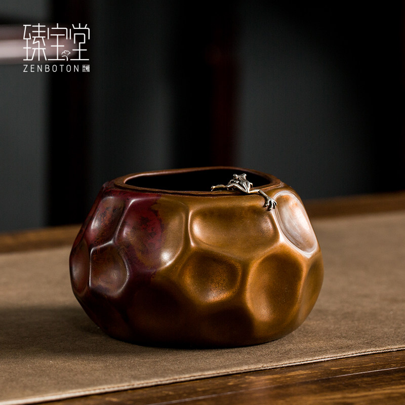 Zhenbaotang Jianshui original pure copper tea washing cup washing utensils pure hand-inlaid silver carving tea slag bucket tea set accessories