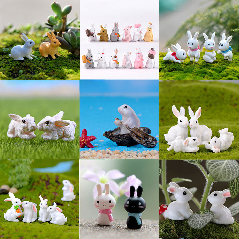 Moss Microscape Multimeat Diy Material Small Animal Ornament Swing Mini Small White Rabbit Microminiature Cartoon Model