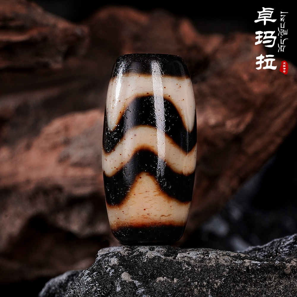 Zhuomala Legendary Tibetan Dzi Bead Black and White Full of Sand and Water Pattern Collection Level Nine-Eyed Stone Shale