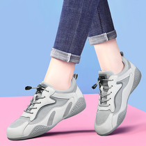 Genuine leather white shoes for women 2024 new spring and summer flat soft sole lightweight travel running sports and leisure shoes versatile