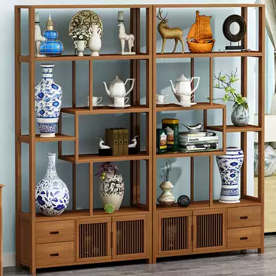 Bogu rack Solid wood new Chinese tea set rack Storage storage living room antique bamboo tea room ornaments Dobaoke display rack