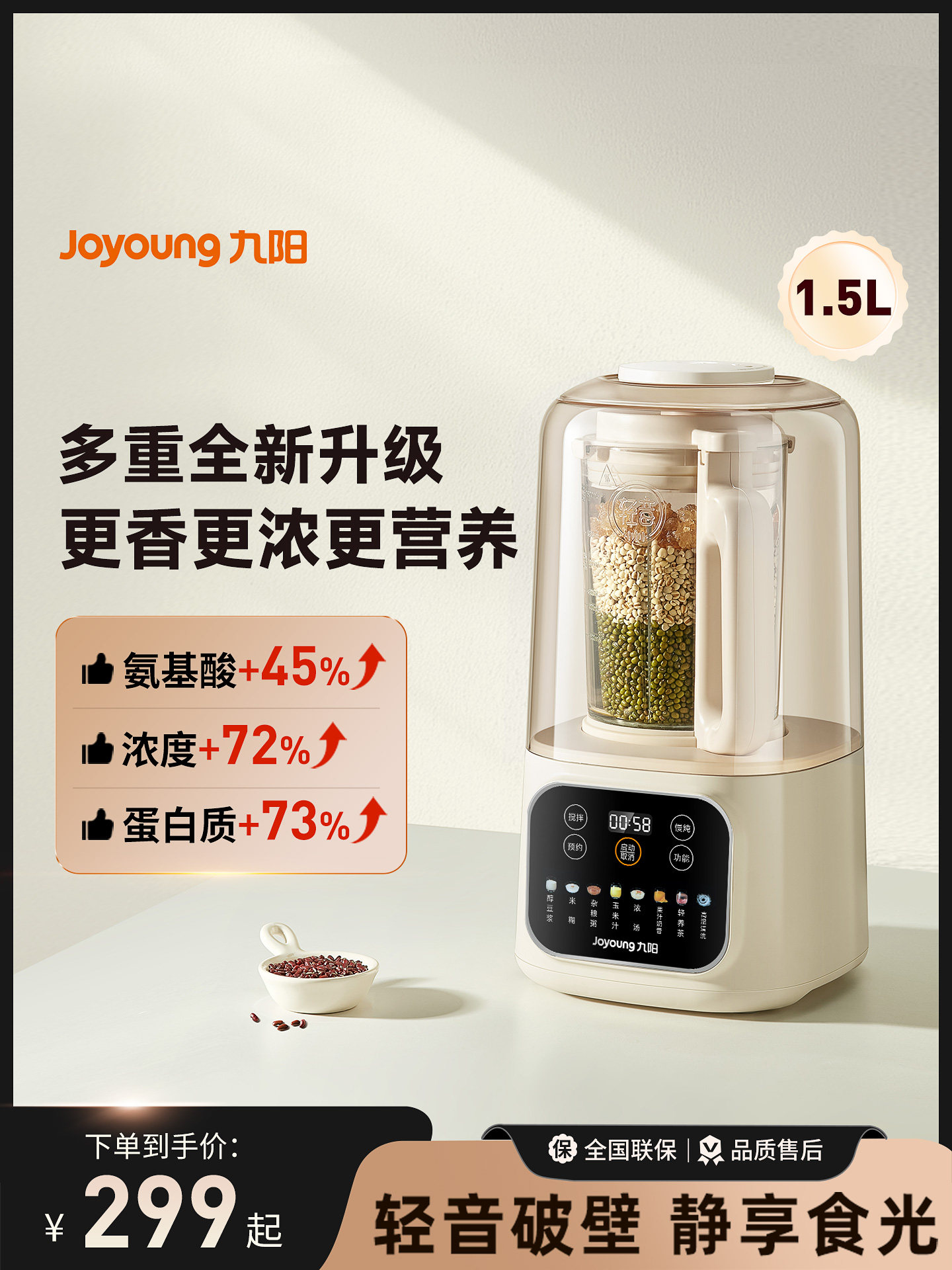 Joyoung Blender Soy Milk Maker for Home Use, Fully Automatic, Residue-Free, Quiet Juicer and Cooking Machine, Official Flagship Store New Model