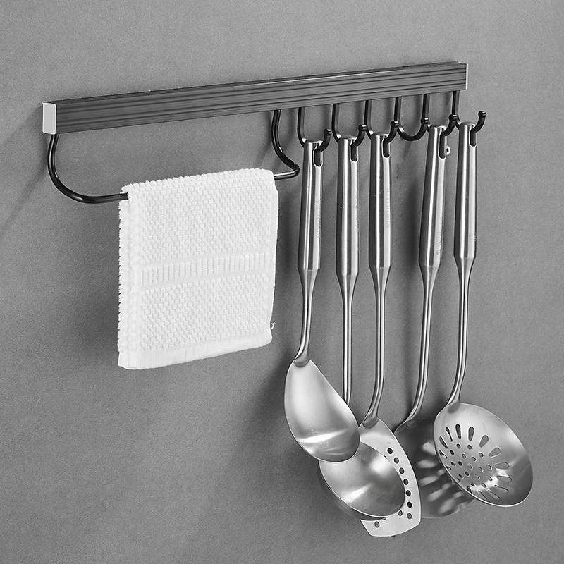 Kitchen hook rack a row of hole-free rag hanging rod wall hanging multi-functional rack kitchen utensils storage rack