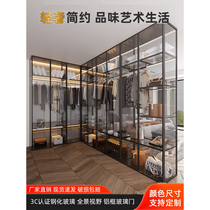 All-aluminum alloy frame tempered glass corner L-shaped glass wardrobe Internet celebrity large wardrobe zero formaldehyde storage with light