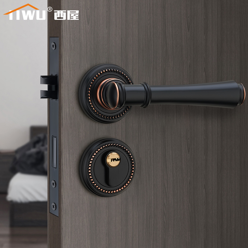 Split door lock retro black split lock indoor bedroom bathroom wooden door lock American simple silent door handle