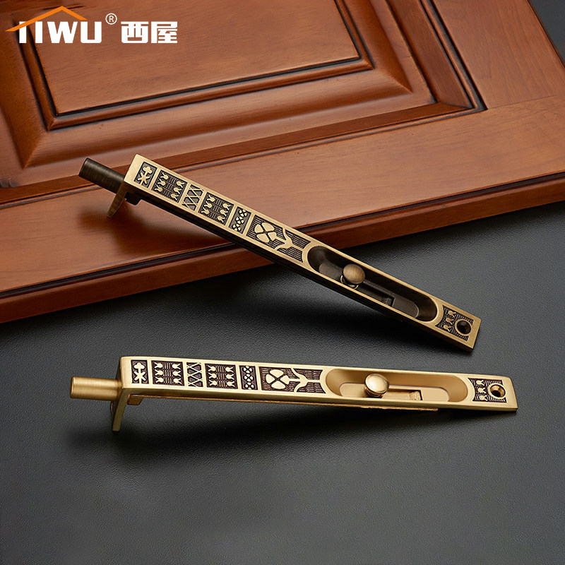 West House Pure Copper Concealed Bolt Heaven And Earth Bolt security door Double door primary-secondary door concealed concealed concealed pin lock catch gold