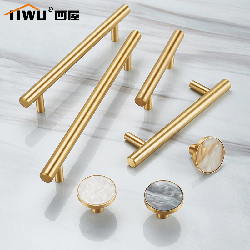 Pure copper pull handle minimalist wardrobe single hole cabinet single hole cabinet long handle handle golden cabinet door drawer brass small handle