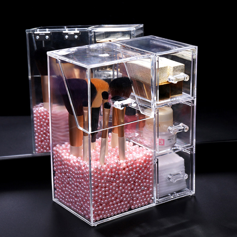 Transparent pen brush barrel with pearl cosmetic containing box dust-proof cylinder mouth red cotton stick necklace earring earring first decorated box