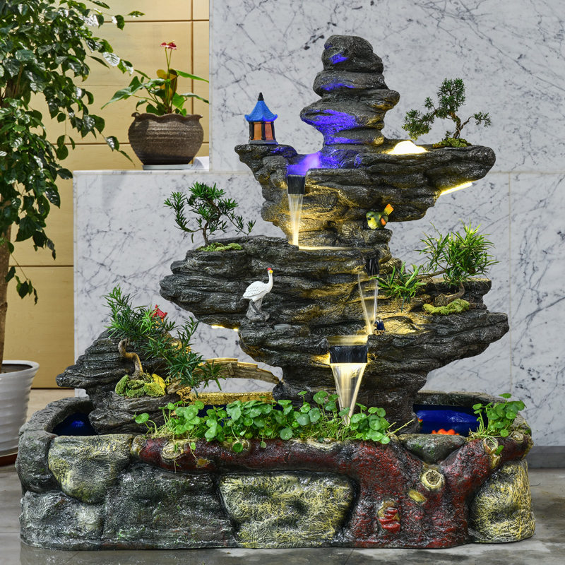 Large Fake Mountain Flowing Water Fountain Wind Waterwheel Fish Pool Outdoor Villa Garden Courtyard Indoor Floor Swing to make a fortune