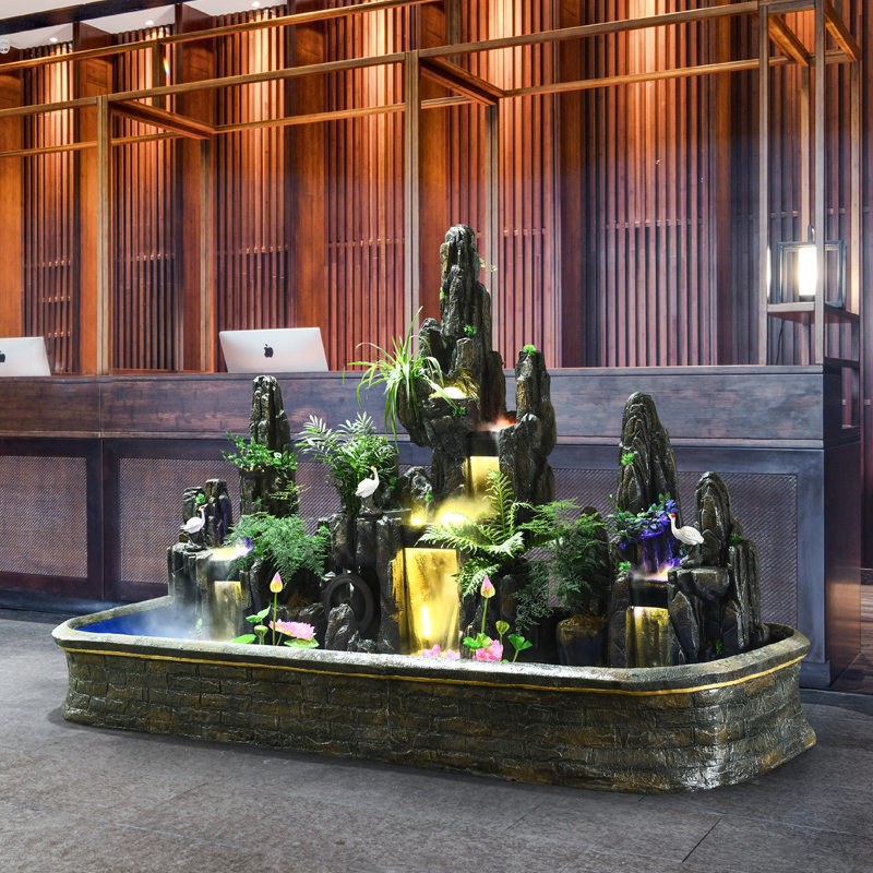 Large Fake Mountain Flowing Water Fountain Waterfall Bonsai Indoor Landscape View Balcony Landscaped Courtyard Fish Pool Floor Swing