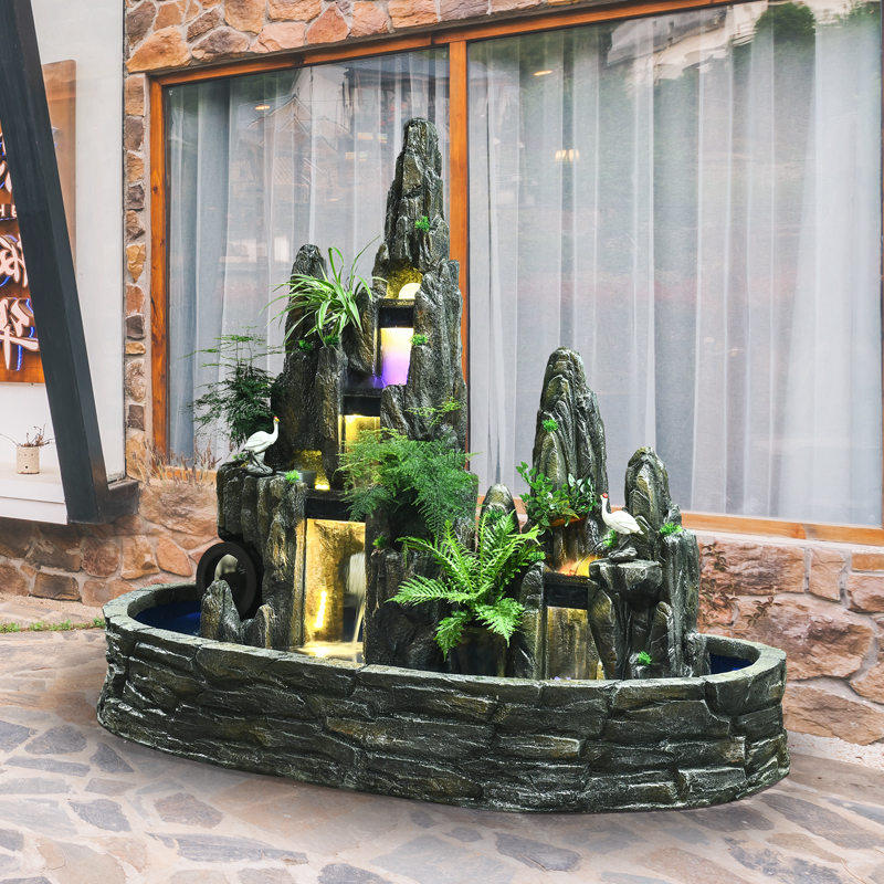 Large Landing Fake Mountain Flowing Water Fountain Feng Shui Ball Swing Piece Fish Tank Living Room Indoor Feng Shui Wheel Fish Pond Opening Ceremony