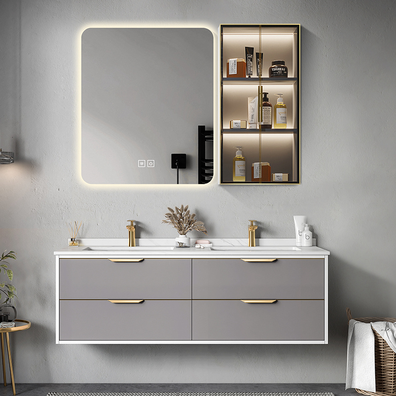 Italian light luxury lake bathroom cabinet combined double slot wash basin modern handwashing face basin wash pool wash counter wash cosmetic room