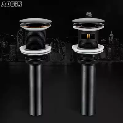 Black basin bouncing water drain European full copper table basin wash hand basin glass Basin press type drain accessories